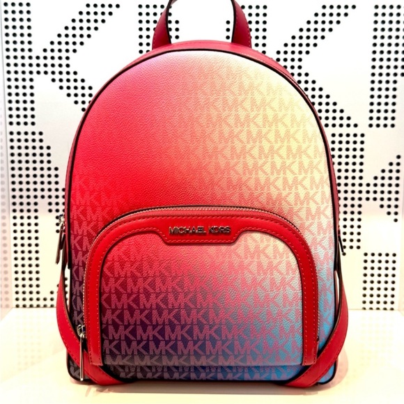 Michael Kors Jaycee Medium Ombré Signature Logo Backpack Dark Raspberry Multi - Picture 1 of 9